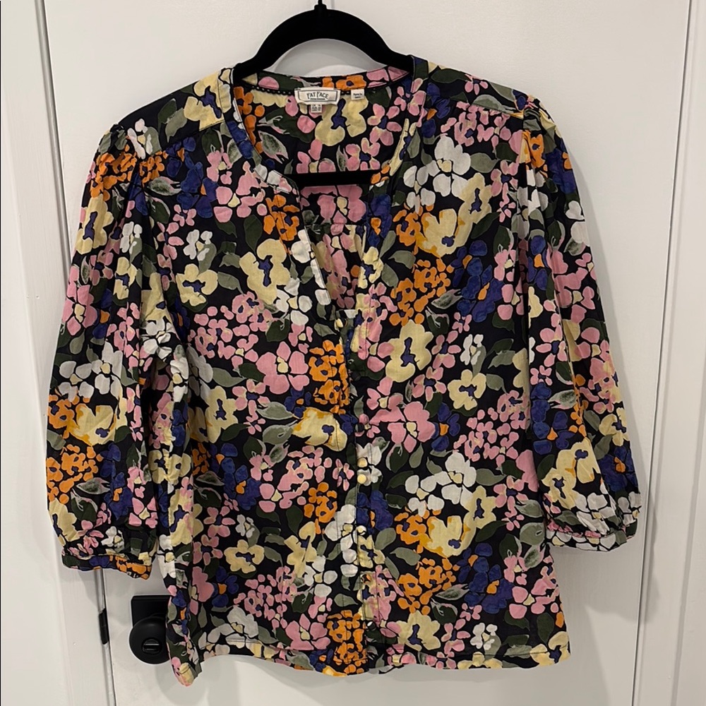 Fat Face Floral Blouse - Pink, Orange, Blue, White - Size 12